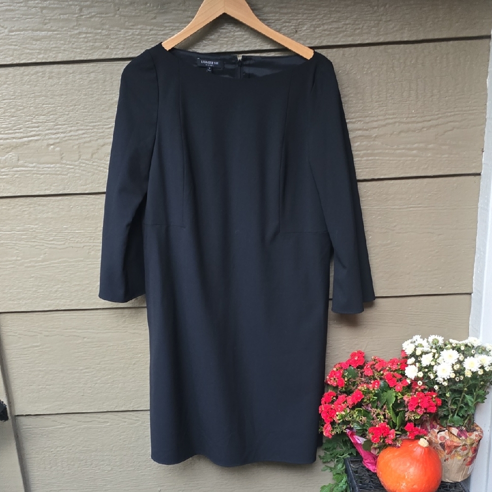 Lafayette 148 Bateau neckline Black wool midi Lined Dress Medium M